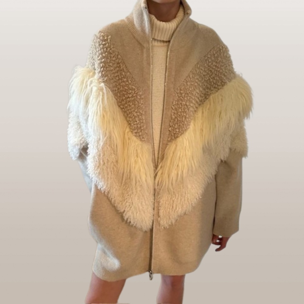 STELLA MCCARTNEY Fur Free Fur Wool Cardigan Sweater Coat🌸